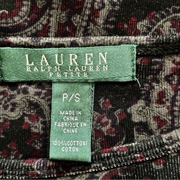 Lauren Ralph Lauren Petites Paisley Long Sleeve Crewneck Tee - Picture 3 of 6